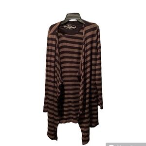 Soma Waterfall Knit Striped Cardigan Black Brown Small